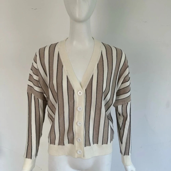 BiancoNero Women's Long Sleeve Button Up Stripped Viscose Blend Cardigan… - Picture 1 of 9